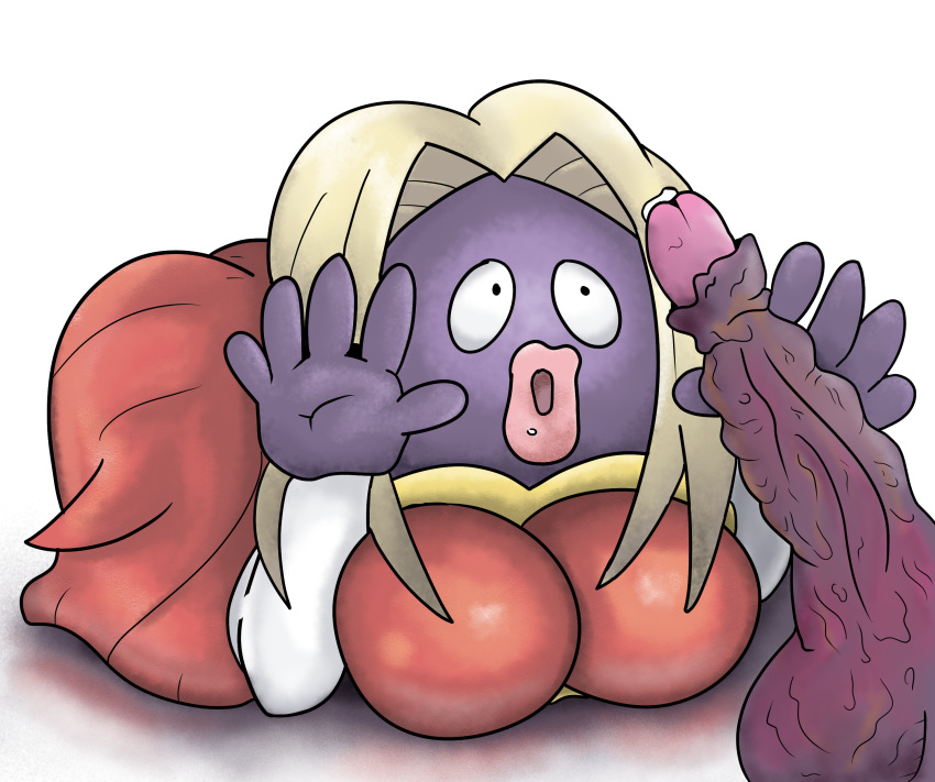 big_breasts big_lips blonde_hair dress game_freak handjob jynx nintendo penis pokemon pokemon_(species) purple_skin red_dress thick_lips