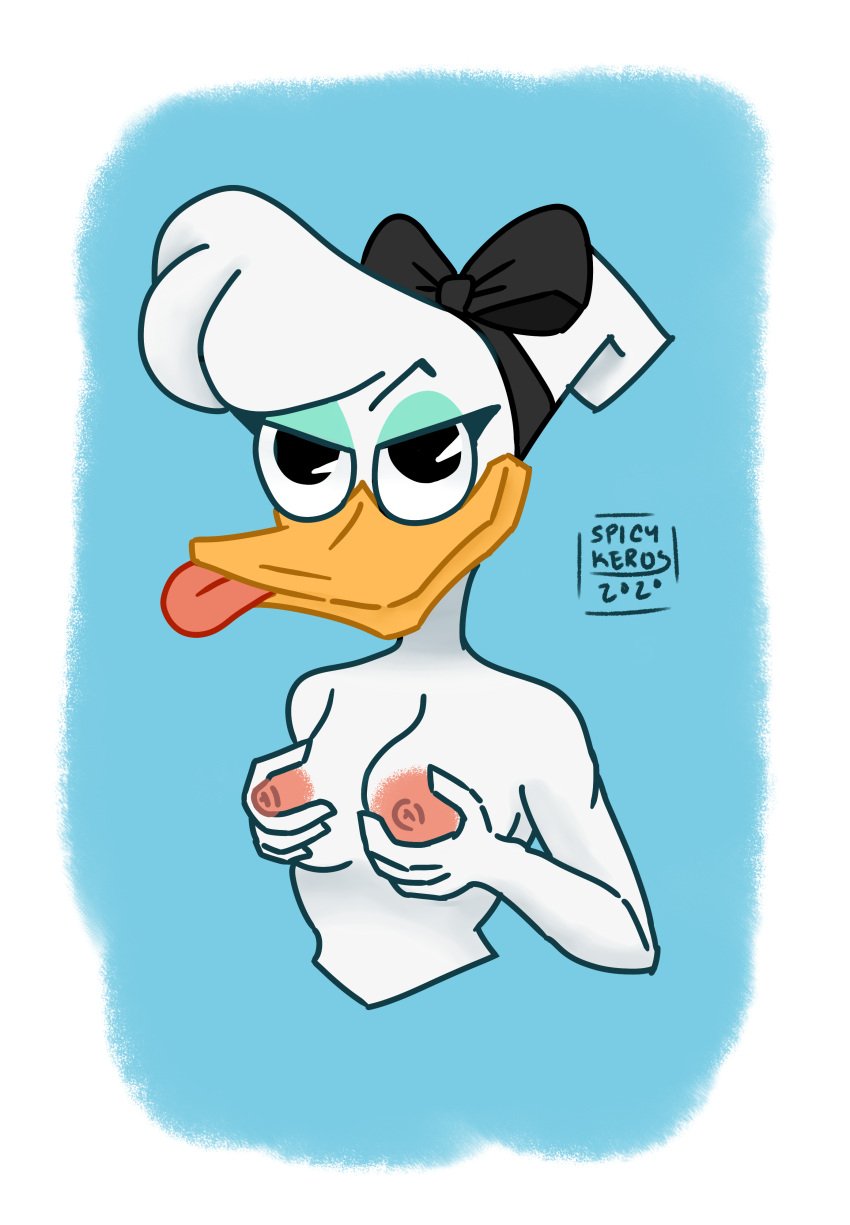 anthro color daisy_duck disney disney_channel disney_xd ducktales ducktales_(2017) female female_only nipples soft_feathers spicykeros tongue_out