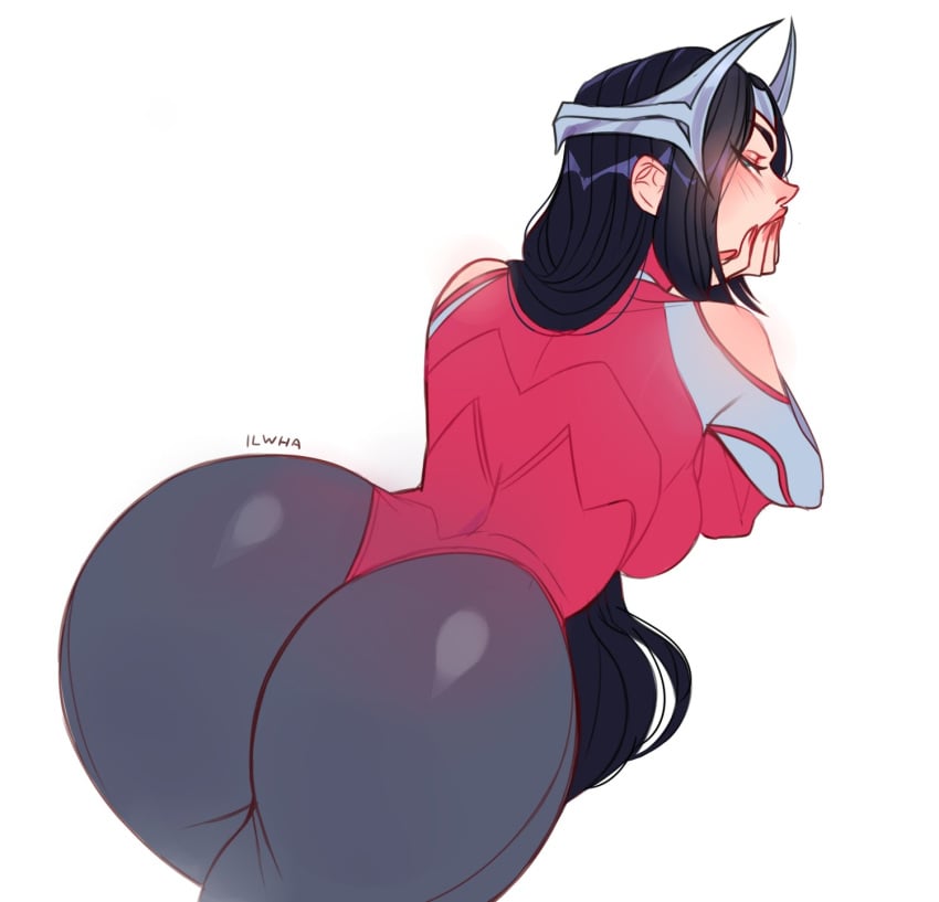 1girls ass ass_focus beauty_mark big_ass black_hair blue_eyes butt dat_ass female female_focus female_only huge_ass ilewdha irelia_xan league_of_legends leotard looking_at_viewer looking_back looking_pleasured narrowed_eyes solo thick thick_ass thick_thighs thong_leotard voluptuous