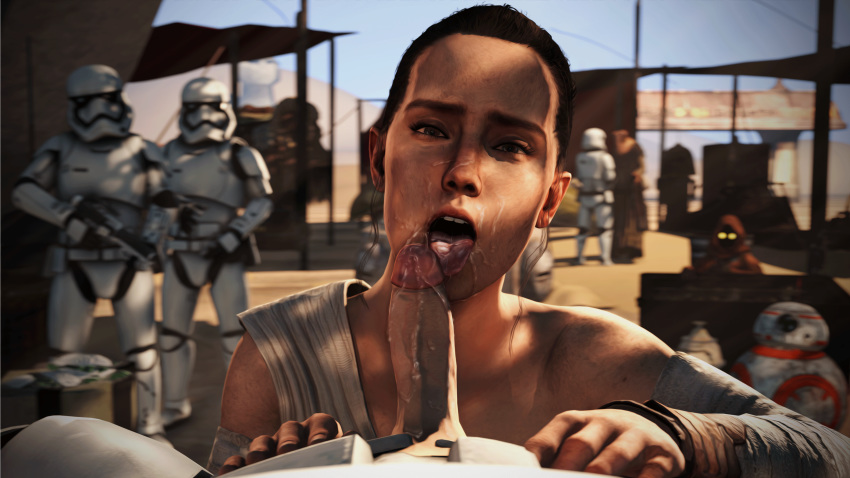 1girls 3boys 3d artist_request bb-8 blowjob cum cum_in_mouth cum_inside cum_on_face daisy_ridley fellatio female first_order_stormtrooper force_sw licking_penis light-skinned_female light-skinned_male light_skin lucasfilm male oral oral_sex penis public_sex rey saliva saliva_trail sex sloppy sloppy_blowjob star_wars stormtrooper tagme the_force_awakens watching