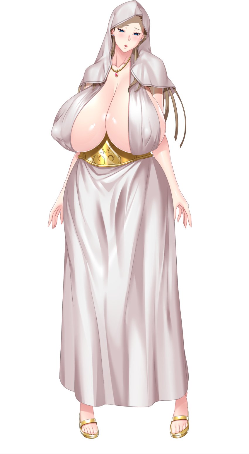 1girls blonde_hair blush cloak clothing game_cg huge_breasts kyonyuu_princess_saimin looking_at_viewer lune mature_female milf mother necklace plump royalty shiny_skin tamanna_crusch