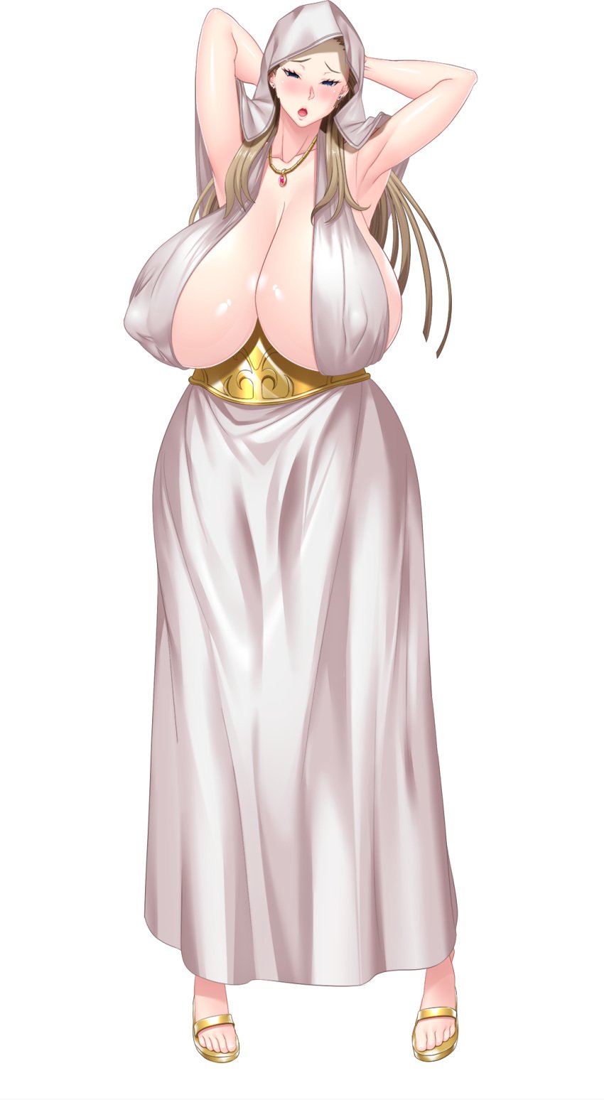 1girls blonde_hair blue_eyes clothing female game_cg huge_breasts kyonyuu_princess_saimin looking_at_viewer lune mature_female milf mother necklace plump queen royalty shiny_skin tamanna_crusch