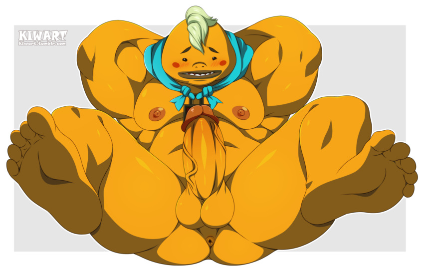 anus ass balls bara biped breath_of_the_wild brown_body erection gay genitals goron humanoid kiwart male male_only muscular muscular_male nintendo nipples penis solo_male the_legend_of_zelda video_games yunobo