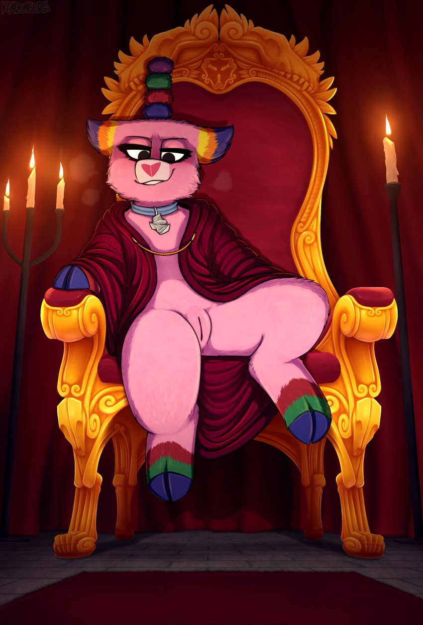 absurd_res animate_inanimate anus candle chair clothing collar equid equine female feral fire fur furniture furry furry_only hi_res hooves horn keadonger living_piñata mammal multicolored_body multicolored_fur piñata pink_body pink_fur pussy robe scp-956 scp_foundation solo throne unicorn