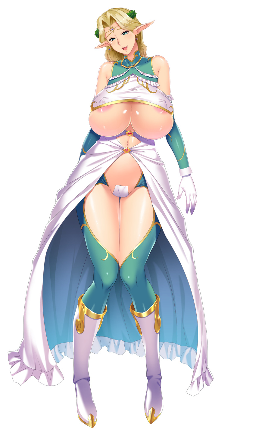 blonde_hair clothing elf elf_ears ephildis_agraliel game_cg huge_breasts jewelry kyonyuu_elf_oyako_saimin lune milf mother official_art pointy_ears royalty shiny_skin