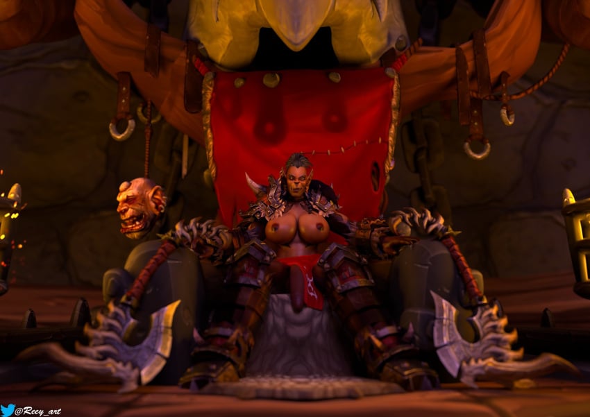 1futa big_breasts big_penis breasts dark-skinned_futa dark-skinned_futanari dark_skin flaccid futa_only futanari horde intersex loincloth loincloth_aside looking_at_viewer nipples orc orc_futa penis reey_art sitting solo solo_futa warcraft warrior world_of_warcraft wow