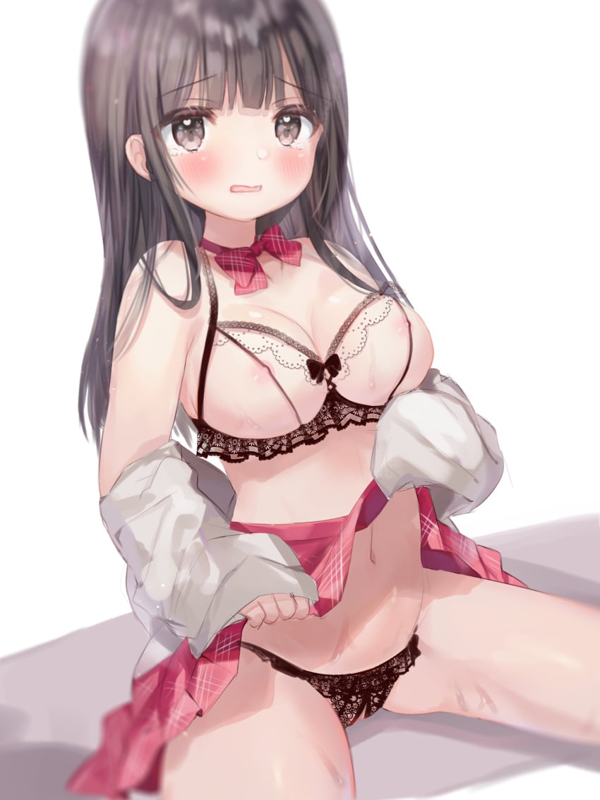 lingerie nipples open_shirt pantsu pussy rukako seifuku skirt_lift