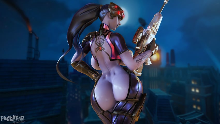 1girls 3d ass big_ass big_breasts bimbo blizzard_entertainment breasts dimples_of_venus female female_only fuckhead hourglass_figure large_breasts looking_at_viewer looking_back overwatch solo thick_thighs wide_hips widowmaker