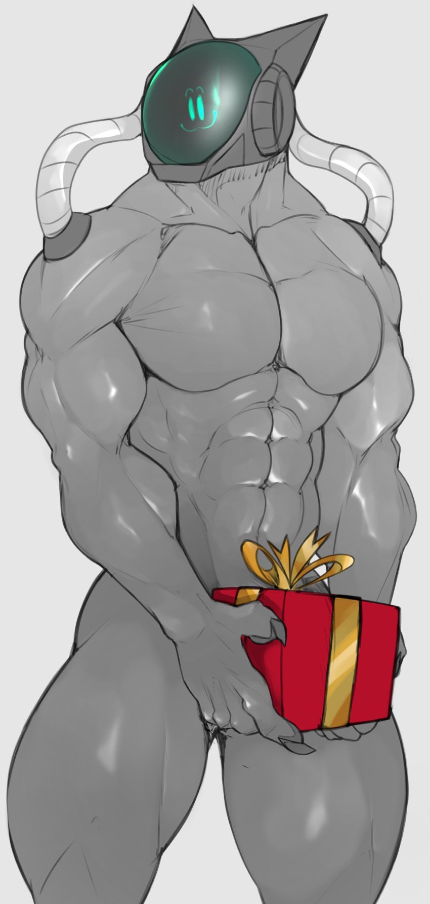 byte_(deuzion) christmas_present claws deuzion helmet lykansden male male_only mrsleepyskull muscular muscular_male robot six_pack smile solo uwu