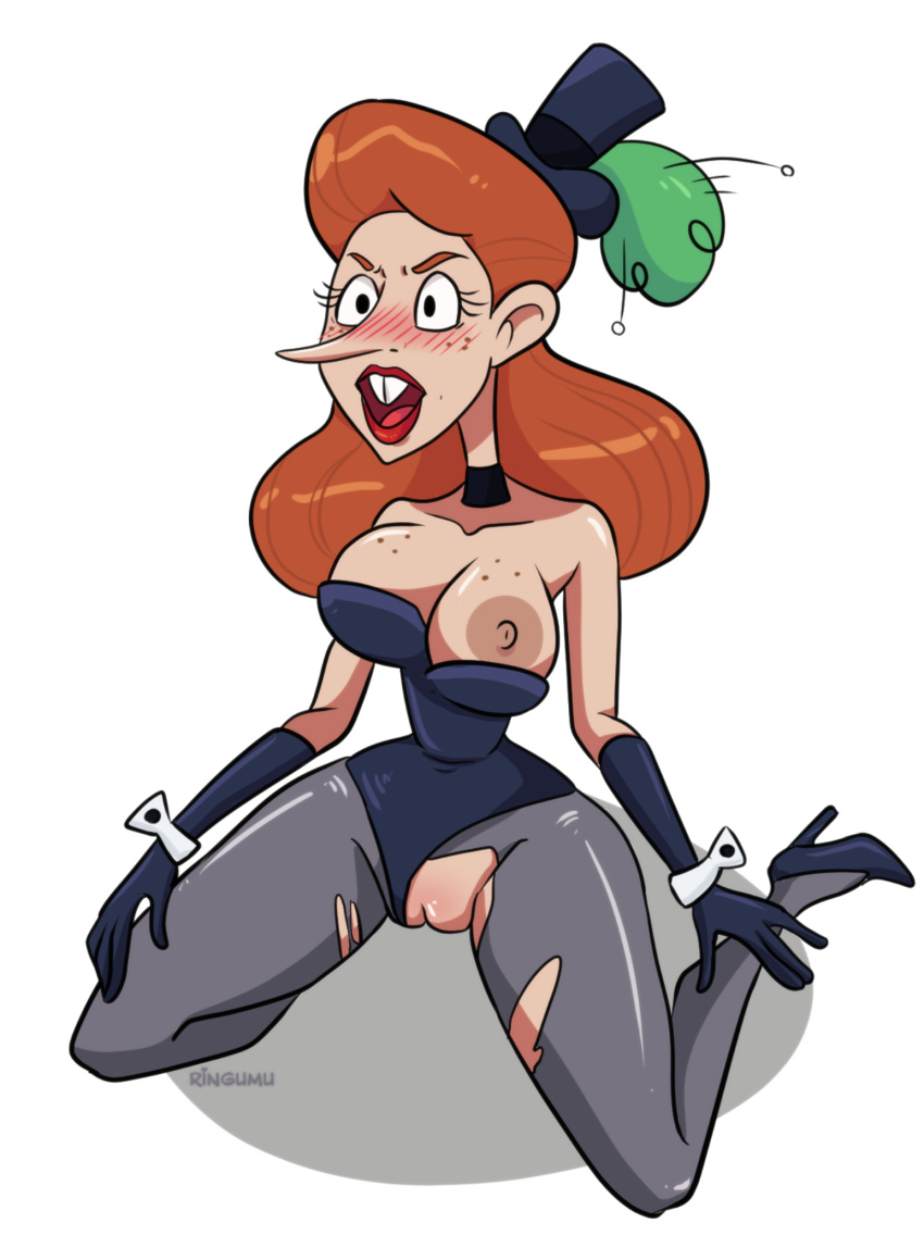 1girls animaniacs animaniacs_(2020) areola areolae big_breasts big_nose blush breasts breasts_out buckteeth choker clothed clothing cuff_links elbow_gloves female female_focus female_only freckled_breasts freckles ginger ginger_hair hat high_heels hips lips lipstick long_hair long_nose nipples nullity_pritchard open_mouth orange_hair pantyhose pussy red_lipstick ringumu ripped_clothes ripped_clothing solo solo_female solo_focus stiletto_heels thick_thighs thighs topwear vagina voluptuous wide_hips