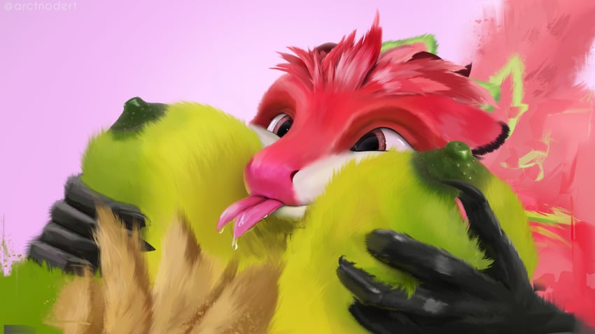 anthro apollo_(fluffythunderbird) arctil-noddedur avian big_breasts bird black_hands bodily_fluids breasts davidsch detailed dragon drooling drooling_on_partner drooling_tongue duo ears_back ears_down erect_nipples female fur hand_on_breast happy happy_sex hi_res horn hug huge_breasts humor hybrid joyful licking male male/female mythological_creature mythological_scalie mythology nipples nipples_touching pink_background pivoted_ears realistic red_body saliva scalie sex simple_background smile smiley_face tongue tongue_out wide_eyed