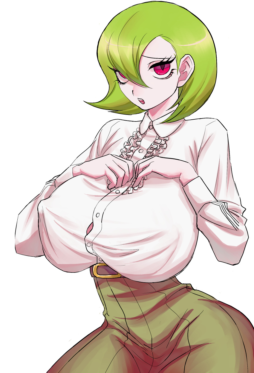 1girls 5_fingers belt big_breasts breasts clothed clothes clothing erect_nipples eye_contact female female_only fully_clothed gardevoir green_hair hair hair_over_one_eye hands_on_breasts hands_on_own_breasts hips hourglass_figure huge_breasts human human_only humanized humanoid large_breasts looking_at_viewer nintendo nipple_bulge open_mouth personification pokemon pokemon_(species) pokemon_rse red_eyes seto_reiichi short_hair solo solo_female teeth thick thick_thighs thighs thin_waist voluptuous wide_hips