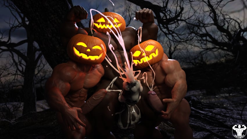 3d 3d_model abs balls bara biceps big_balls big_penis cum dazswole erection gay genital_fluids halloween holidays male male/male male_nipples male_only manly muscular_male nipples nude orgasm pecs penis pumpkin_head pumpkin_head_(character)