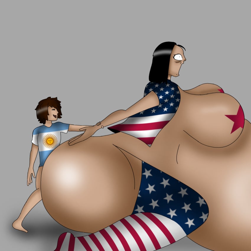 1boy ahe_gao ahegao_face argentina breasts cumflation dark-skinned_female excessive_cum female hyper_balls hyper_breasts hyper_cumflation hyper_genitalia hyper_penetration hyper_penis inflation light-skinned_female milf penis pregnant small_but_hung socks thighs united_states_of_america