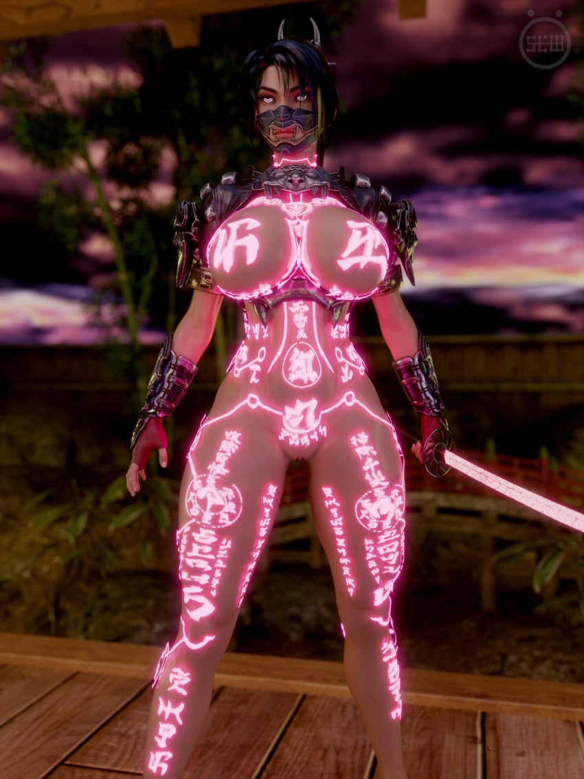 3d armor big_breasts exposed_pussy female_only glowing glowing_markings night nude_female self_upload slow_(artist) soul_calibur sword taki thick_thighs