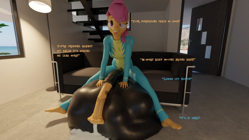 16:9 3d ahe_gao alternate_version_at_source anthro balls big_balls big_penis bodily_fluids clothing cock_vore cum cum_on_clothing dialogue digital_media_(artwork) ejaculation english_text feet frickitclaw friendship_is_magic futanari genital_fluids genitals hasbro hi_res huge_balls huge_cock intersex looking_pleasured my_little_pony partial_nudity penile penis rainbow_dash_(mlp) scootaloo_(mlp) sitting text vore widescreen