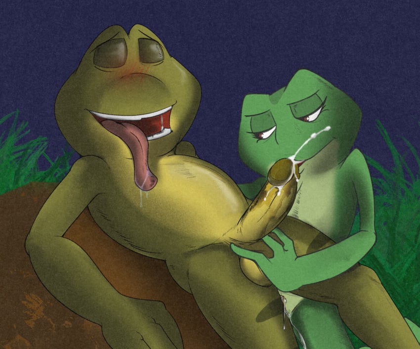 amphibian anthro ball_fondling balls blush bodily_fluids closed_eyes cum disney drooling duo ejaculation erection fellatio female fondling frog genital_fluids genitals grinding hi_res illegaleel kissing looking_pleasured male male/female oral outside penile penis penis_kissing prince_naveen princess_tiana pussy saliva sex the_princess_and_the_frog tongue tongue_out vaginal_fluids