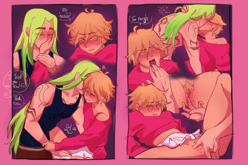 blonde_hair blush cuntboy ezreal femboy gay green_hair heartsteel_kayn heartsteel_series intersex kayn league_of_legends long_hair long_hair_male male male_only pussy skirt yaoi