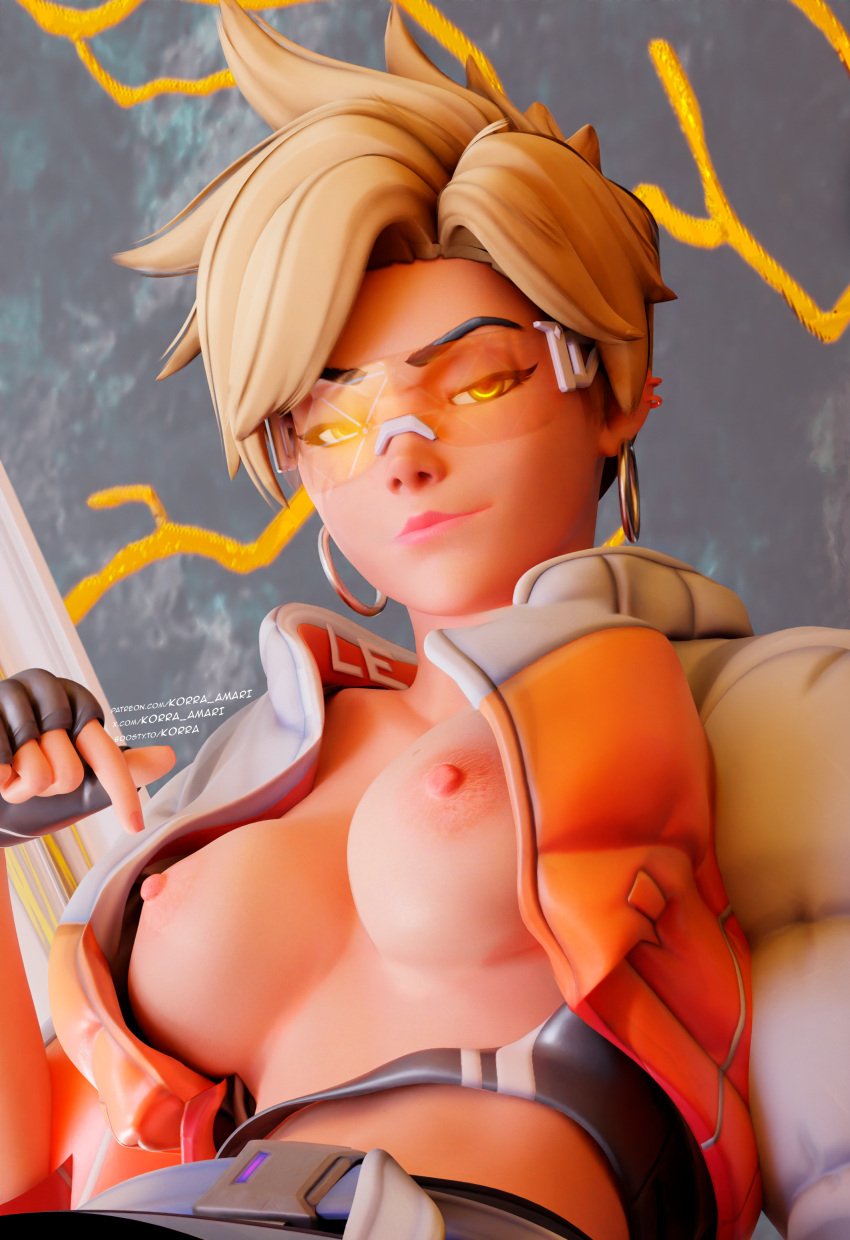 1girls 3d antifragile_traysi big_breasts blender breasts close-up domination korra_amari le_sserafim lena_oxton nipples nsfw overwatch overwatch_2 sfw solo sunglasses tinted_eyewear tracer