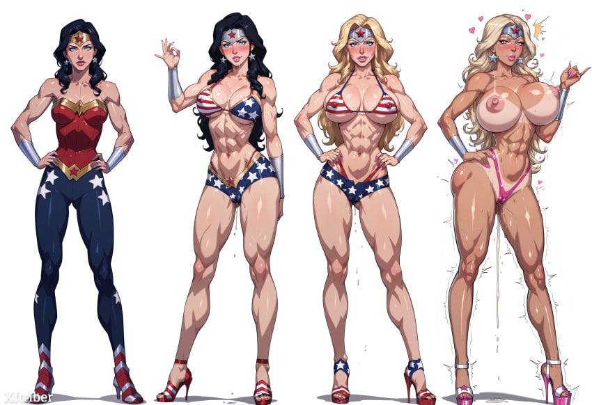 1girls ai_generated ai_hands american_flag_bikini big_breasts bikini bimbo bimbo_body bimbo_lips bimbofication black_hair_female blonde_hair blue_eyes breasts breasts_expansion bubble_ass corrupted corruption dc dc_comics diana_of_themyscira diana_prince earrings fellatio_gesture female hypnosis justice_league makeup mind_break personality_change pink_lips platinum_blonde_hair pussy_juice pussy_juice_drip sexy_pose slutty_outfit slutty_pose superhero superheroine tanned tanned_skin thick_thighs thong tiara transformation transformation_sequence wonder_woman wonder_woman_(series) xftriber