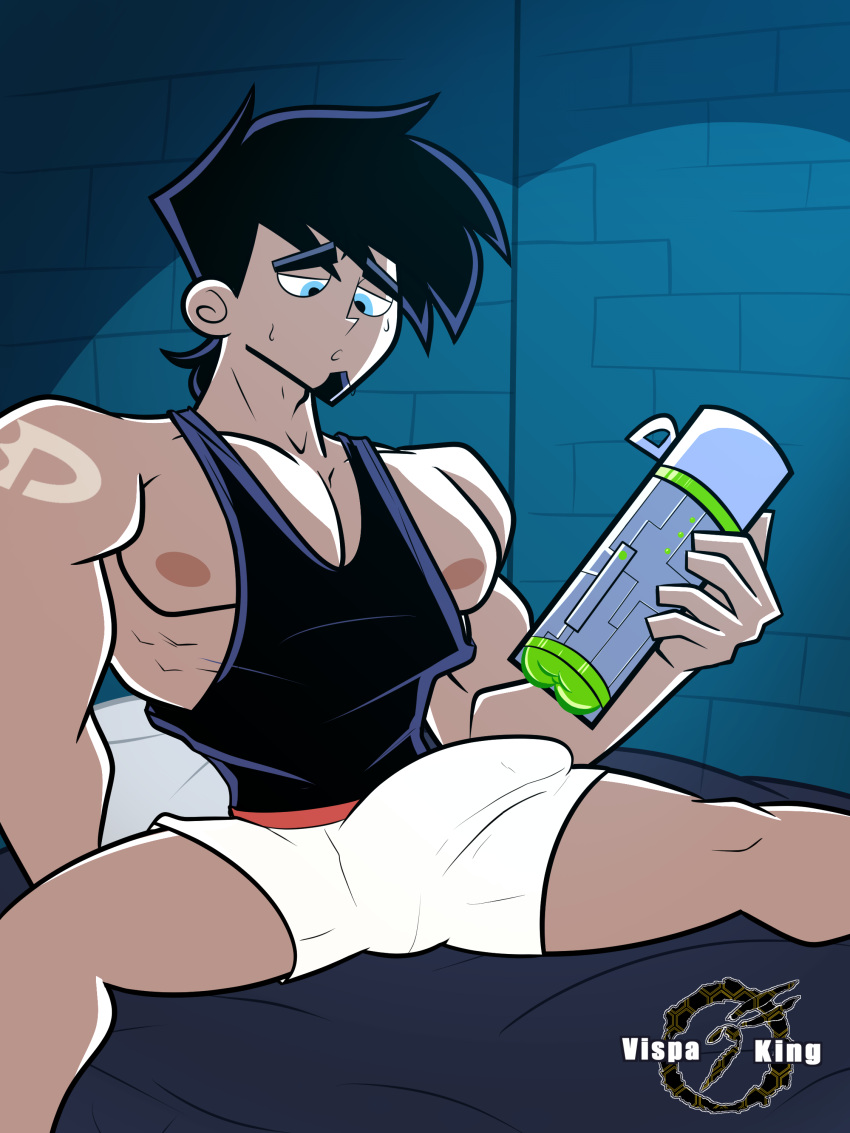 1boy abs bara biceps big_bulge black_hair bulge clothing danny_fenton danny_phantom erection_under_clothes male male_focus male_nipples male_only manly muscular muscular_male nickelodeon nipples pecs penis penis_outline solo solo_focus underwear vispaking