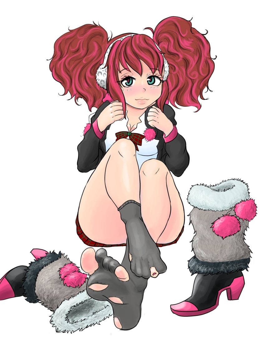 big_breasts clover_(zero_escape) feet foot_fetish holes_in_clothes nine_hours_nine_persons_nine_doors painted_toenails pink_hair socks toenail_polish toenails toes twintails zero_escape