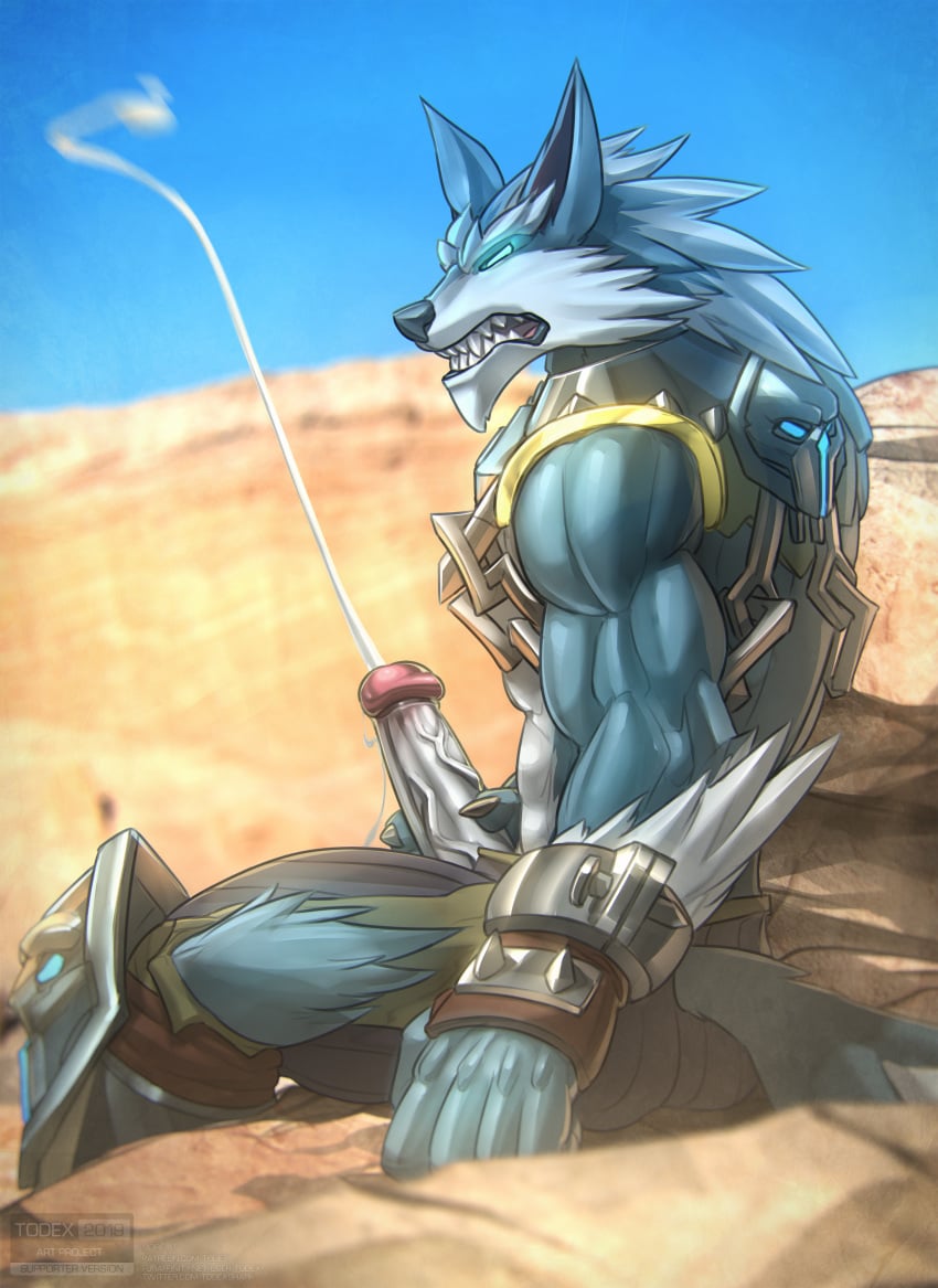 2019 absurd_res anthro armor biceps blue_body blue_eyes blue_fur bodily_fluids bottomwear canid canine canis claws clothed clothing colored cum cumshot detailed_background digital_media_(artwork) ejaculation erection full_moon_viktor fur gay genital_fluids genitals handwear hi_res humanoid_genitalia humanoid_penis looking_at_viewer male male_only mammal masturbation muscular muscular_anthro muscular_male orgasm paladins pants penile penile_masturbation penis shaded sharp_teeth sitting solo teeth todex viktor_(paladins) were werecanid werecanine werewolf white_body white_fur wolf yaoi