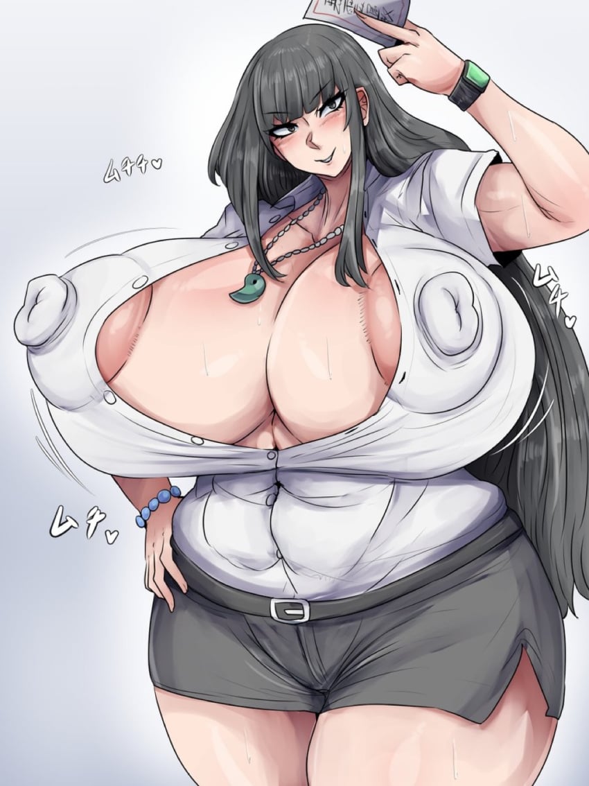 boob_window breasts_bigger_than_head gigantic_breasts nipples_visible_through_clothing office_clothing original original_character posing see-through_clothing tsuyomayo