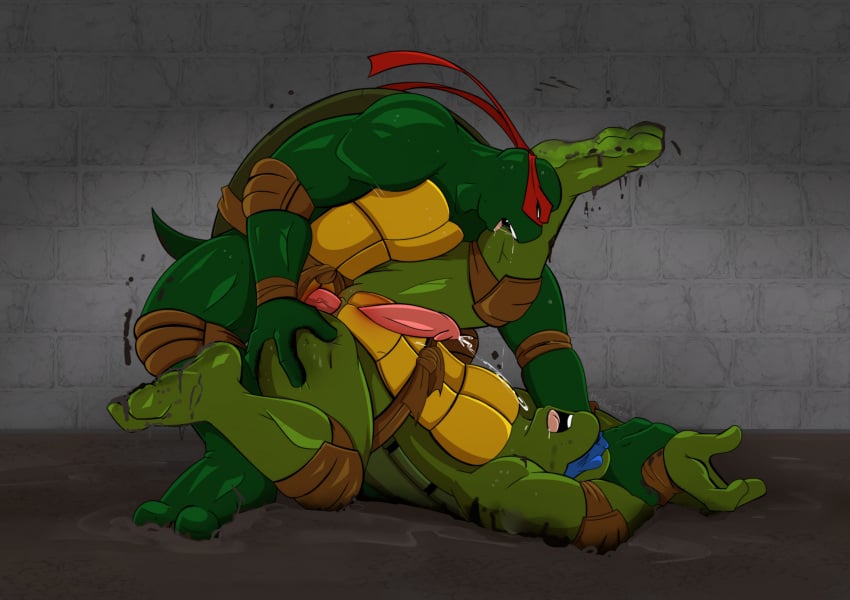 4kids_entertainment anal anal_sex animal_genitalia anthro bodily_fluids brother_(lore) brothers_(lore) cum cum_while_penetrated duo ejaculation erection genital_fluids genital_slit genitals hi_res incest_(lore) leonardo_(tmnt) male male/male mask mishajeans mud muscular open_mouth penetration penile penile_penetration penis penis_in_ass raphael_(tmnt) reptile scalie sex sibling_(lore) side_view spread_legs spreading teenage_mutant_ninja_turtles teenage_mutant_ninja_turtles_(2003) tmnt tmnt_2003 turtle