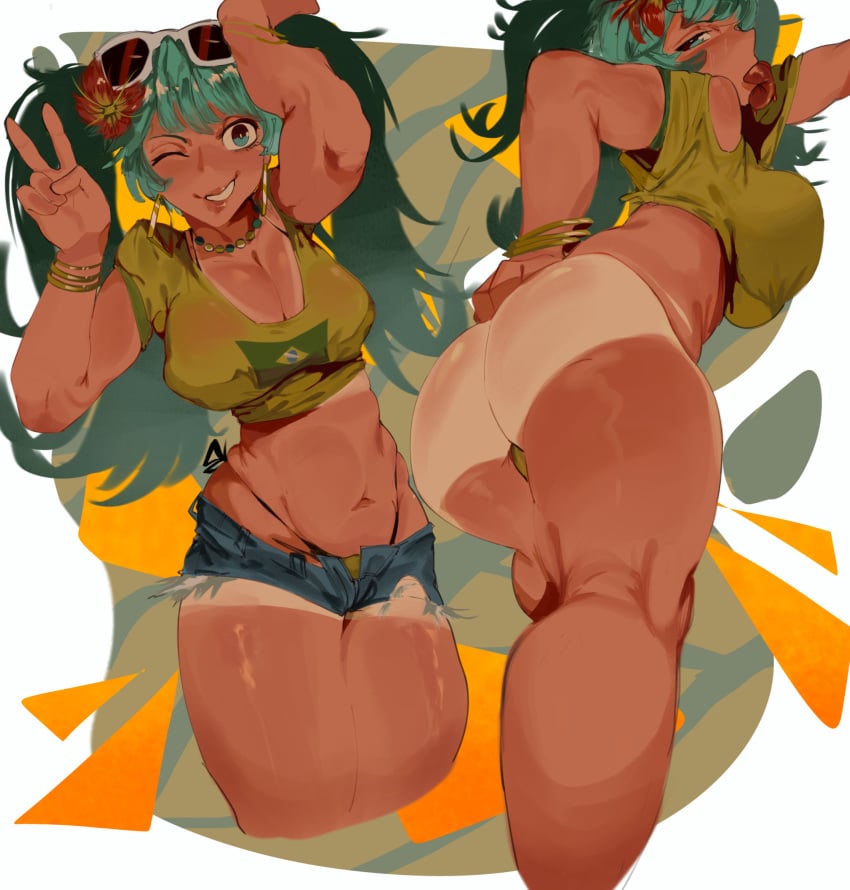 1girls ass belly belly_button big_ass big_breasts big_thighs bikini bottomless brazil brazilian brazilian_female brazilian_miku breasts busty clevage cyan_eyes cyan_hair female female_only hatsune_miku huge_ass huge_thighs idol kneepits large_ass large_breasts large_butt latin_american_hatsune_miku_(meme) legs long_hair looking_at_viewer mostly_clothed pants_down partially_clothed raviravioli ryota_ravioli shiny_skin shirt short_shorts shorts shorts_down solo tagme tan tan-skinned_female tan_body tan_skin tanline tanned thick thick_ass thick_hips thick_thighs thighs thighs_together thong tummy turquoise_eyes turquoise_hair twintails vocaloid yellow_shirt