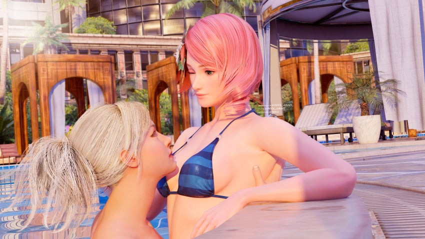 2girls 3d alisa_bosconovitch bikini bikini_top blender breasts korra_amari lidia_sobieska pool tekken tekken_7 tekken_8 yuri