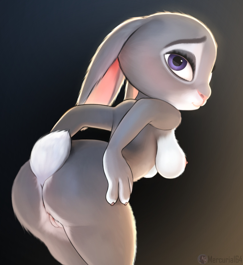 2020 anthro ass breasts conditional_dnp disney female fingers fur genitals hi_res judy_hopps lagomorph leporid long_ears looking_at_viewer mammal medium_breasts mercurial64 nude pink_nose purple_eyes pussy rabbit simple_background solo zootopia