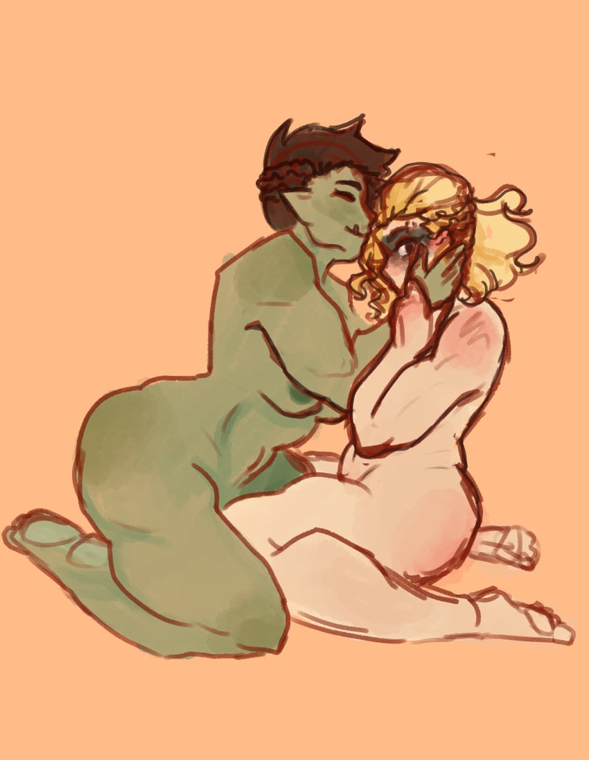 big_ass big_breasts big_butt big_thighs black_hair blonde_hair blush blushing_female breasts chubby chubby_female digital_art digital_drawing_(artwork) dnd dnd_character dungeons_and_dragons feet female female/female female_artist females_only forehead_kiss green_body green_skin halforc interspecies kissing lesbian_couple lesbian_sex light-skinned_female light_skin makeup muscles muscular_female muscular_thighs nudity orc orc_female original_artwork original_character original_characters safirasart short_hair simple_background strong thighs tits_out yuri