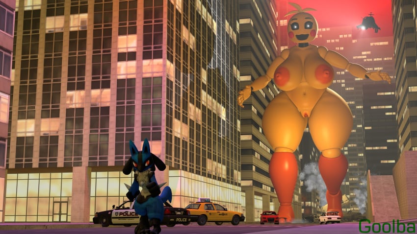 five_nights_at_freddy's giantess goolba lucario macro pokemon pokemon_(species) toy_chica_(fnaf)