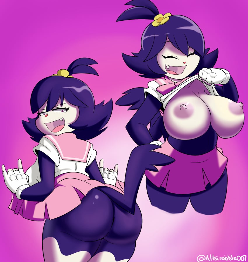 1girls animaniacs animaniacs_(2020) anime-aniacs anime_dot anthro ass big_ass big_breasts breasts busty cleavage cute_fang dat_ass dot_warner fat_ass female flashing gloves guguz huge_ass huge_breasts large_ass large_breasts looking_at_viewer mooning nipples no_panties purple_body purple_eyes purple_hair scrabble007 serafuku shirt_lift skirt_lift thick_ass thick_thighs thighs two_tone_body voluptuous warner_brothers