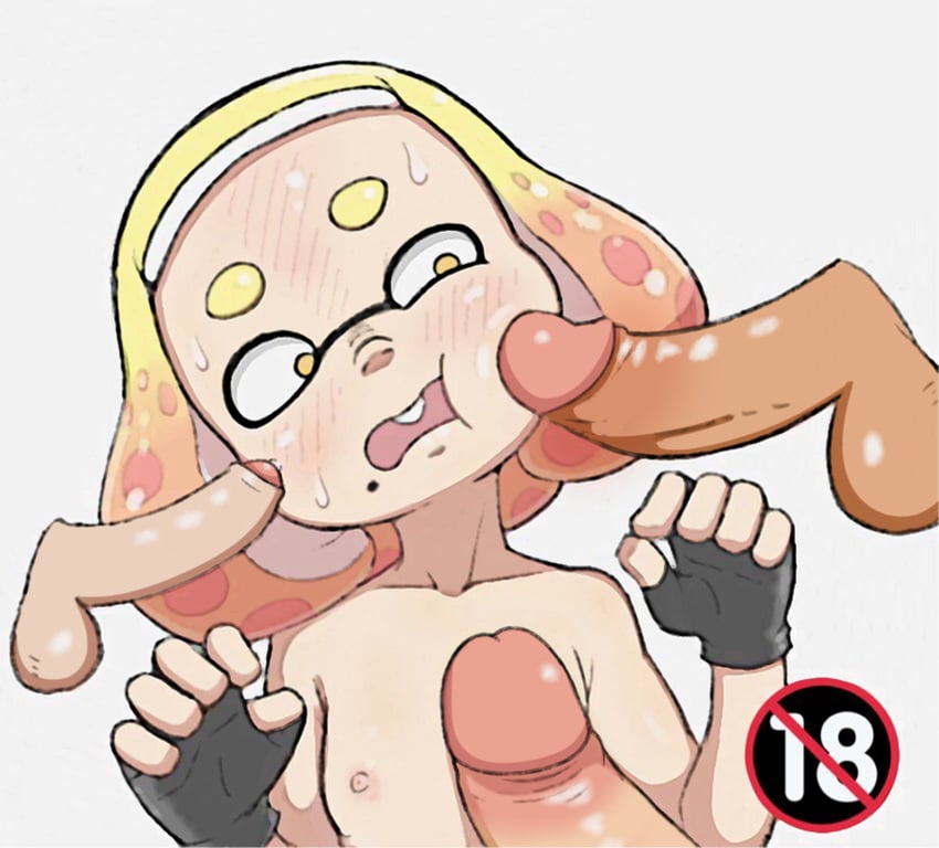 1girls 3boys blush cheek_poke edit female gangbang inkling nintendo nuranura-san pearl_(splatoon) penis_on_cheek penis_on_chest penis_poking_cheek small_breasts splatoon splatoon_2 straight surrounded_by_penises sweatdrop tagme