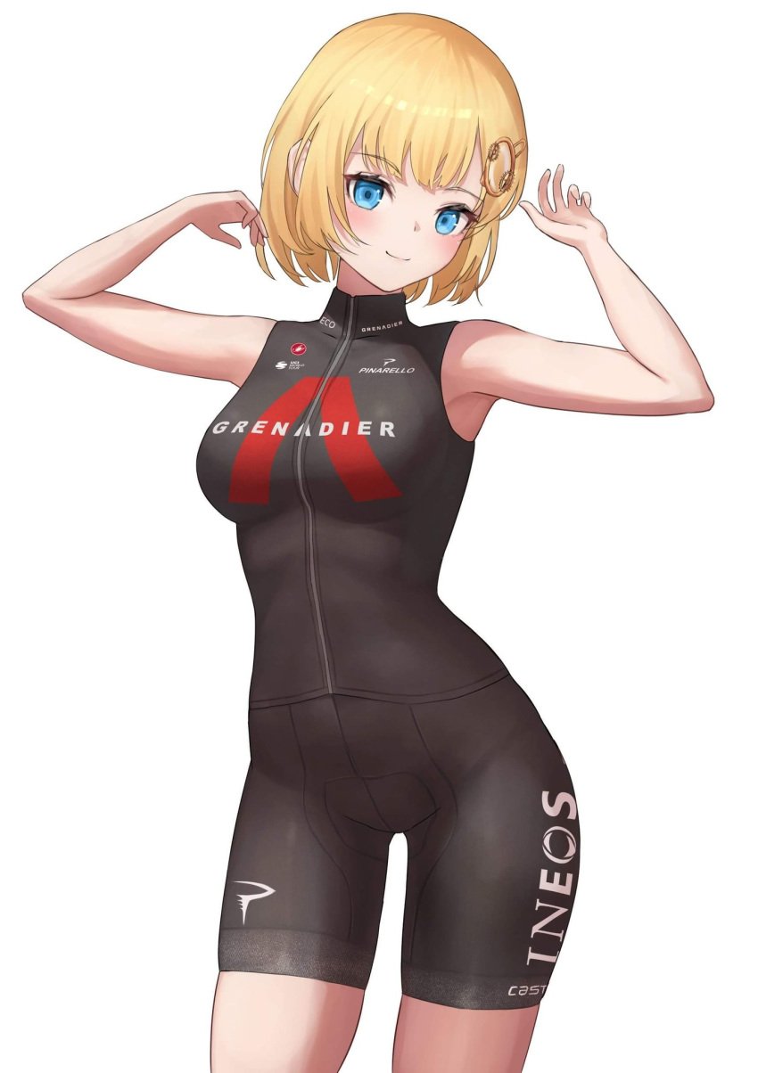 adhitya_herdiawan blonde_hair bodysuit clothing cycling female hololive hololive_english hololive_myth human race_suit skin_tight virtual_youtuber watson_amelia