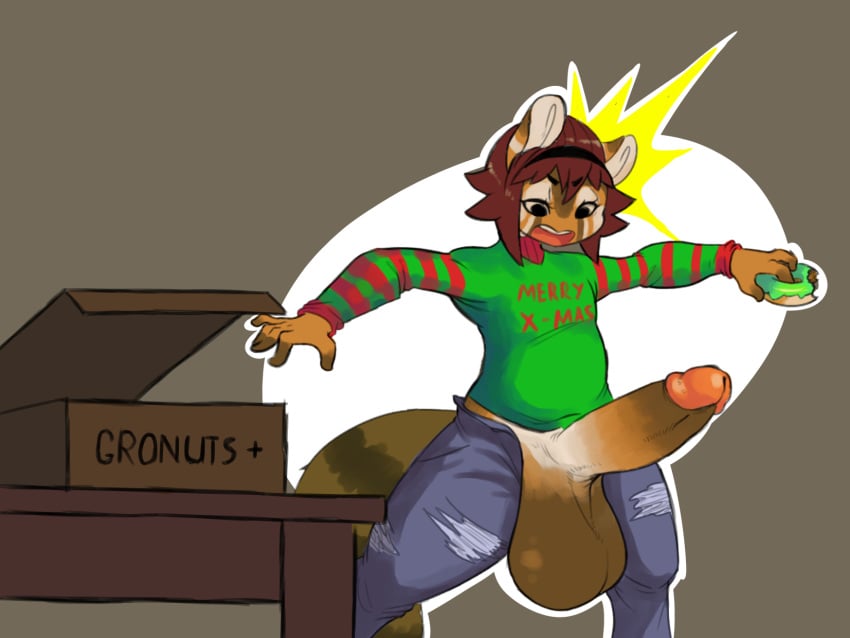 1boy ailurid anthro balls balls_expansion big_balls big_penis bottomwear christmas clothed clothing dessert digital_media_(artwork) doof_rabbit doughnut erection expansion food fur furry genital_expansion genital_growth genitals girly growth hair hi_res holidays huge_balls huge_cock humanoid_genitalia humanoid_penis hyper hyper_balls hyper_genitalia hyper_penis male male_only mammal open_mouth pants penis penis_expansion penis_growth red_panda simple_background solo solo_male surprise testicles torn_bottomwear torn_clothing torn_pants transformation yin_xiao_fei