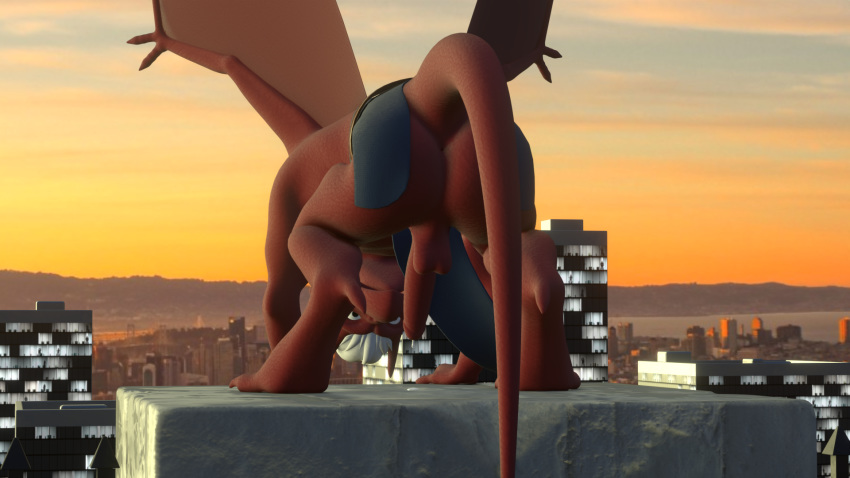 16:9 2020 3d anus ass backsack balls bent_over blender_(software) bodily_fluids brooklyn_(gargoyles) city cityscape cum cum_leaking disney gargoyle gargoyles genital_fluids genitals hair hi_res humanoid humanoid_genitalia humanoid_penis male male_only no-name-no-problem penis presenting presenting_hindquarters scalie solo widescreen wings