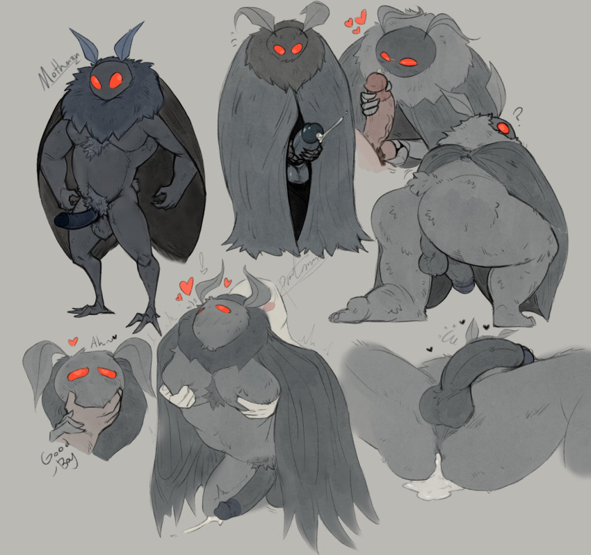 2boys after_sex antennae anthro ass balls cum cum_in_ass cum_inside erection faceless_male furry gay hearts_around_head hi_res humanoid looking_pleasured male male/male male_only mothman muscular muscular_male nude pecs penis pure_command red_eyes sex solid_color_background