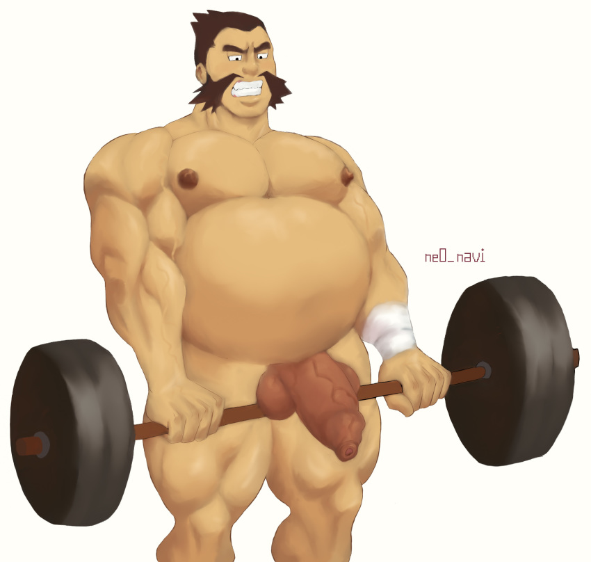 1boy bara chuck_(pokemon) gay lifting male_only musclegut ne0_navi pinup pokemon pokemon_gsc weightlifting weights