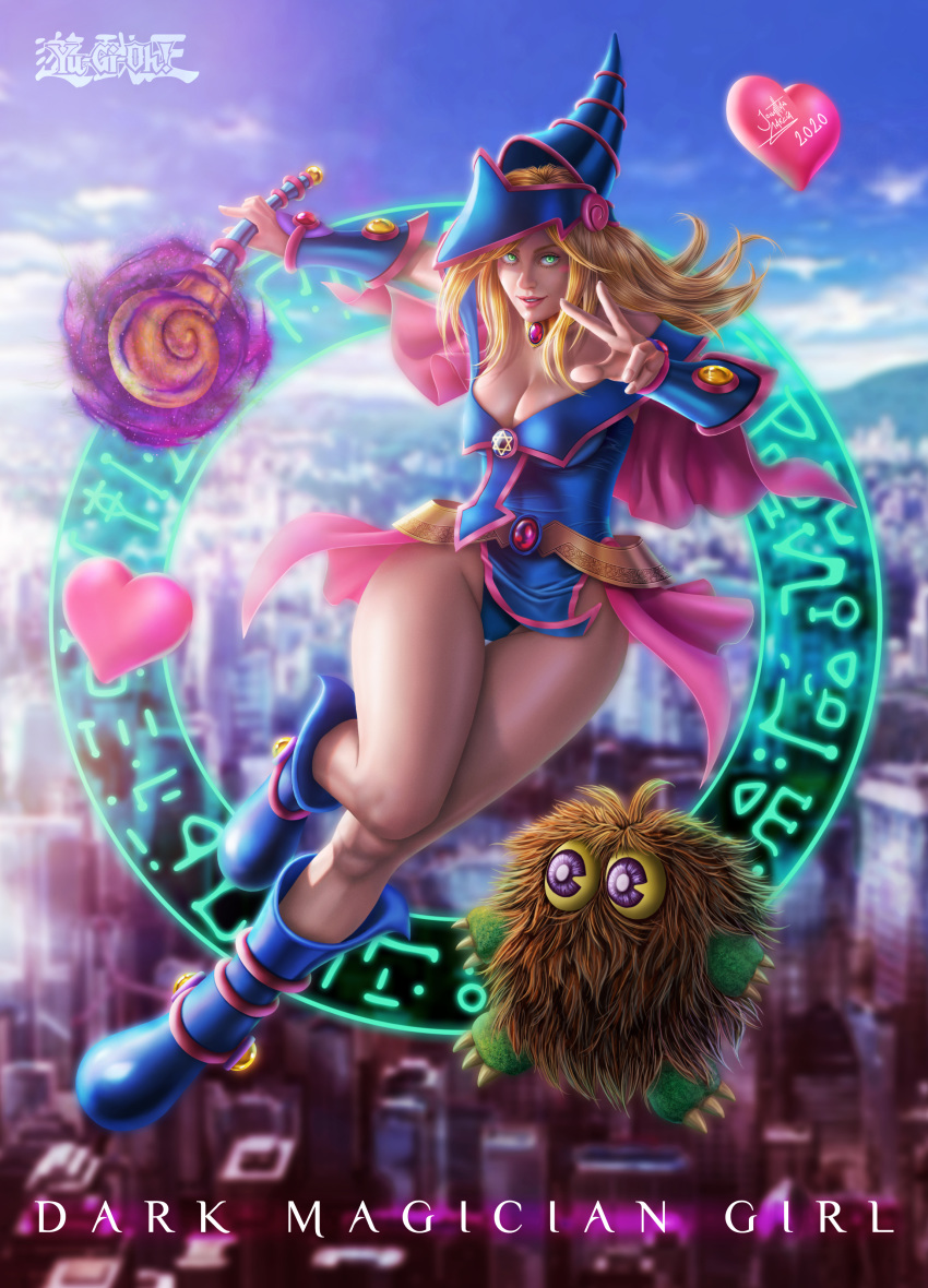 2020 big_breasts blonde_hair dark_magician_girl duel_monster female green_eyes kuriboh legs yu-gi-oh! zettai_ryouiki