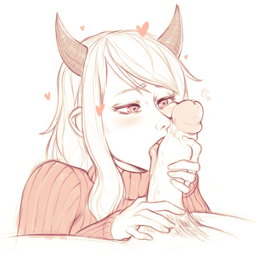 clothed_female_nude_male cock_worship demon_girl fellatio handjob heart-shaped_pupils heart_eyes hearts helltaker horn licking licking_penis modeus_(helltaker) oral penis_worship pinktaco sketch smooth_skin sweater tongue turtleneck