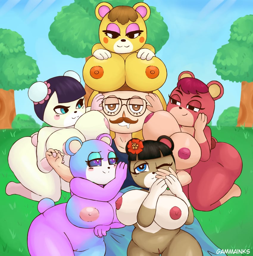 1boy 2021 5girls aerth animal_crossing anthro bear bear_ears big_breasts breasts cheri_(animal_crossing) female gammainks harem judy_(animal_crossing) june_(animal_crossing) male male_human/female_anthro mustache naked nintendo nipples nude nude_female pekoe_(animal_crossing) pussy tammy_(animal_crossing) thick_thighs thighs villager_(animal_crossing)