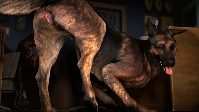 16:9 2019 3d 3d_(artwork) anatomically_correct animal_genitalia animal_pussy bethesda_softworks canid canine canine_pussy canis capcom digital_media_(artwork) dogmeat domestic_dog fallout female feral feral_only genitals german_shepherd herding_dog looking_at_viewer mammal open_mouth pastoral_dog police pussy resident_evil slapstick70 solo source source_filmmaker star station tongue_out video_games widescreen