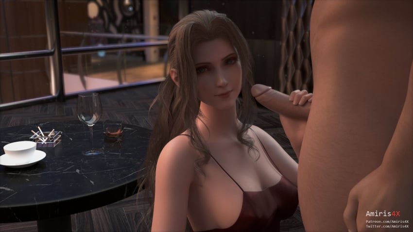 1boy 1girls 3d aerith_gainsborough amiris4 blender erection female final_fantasy final_fantasy_vii handjob male penis straight tease teasing