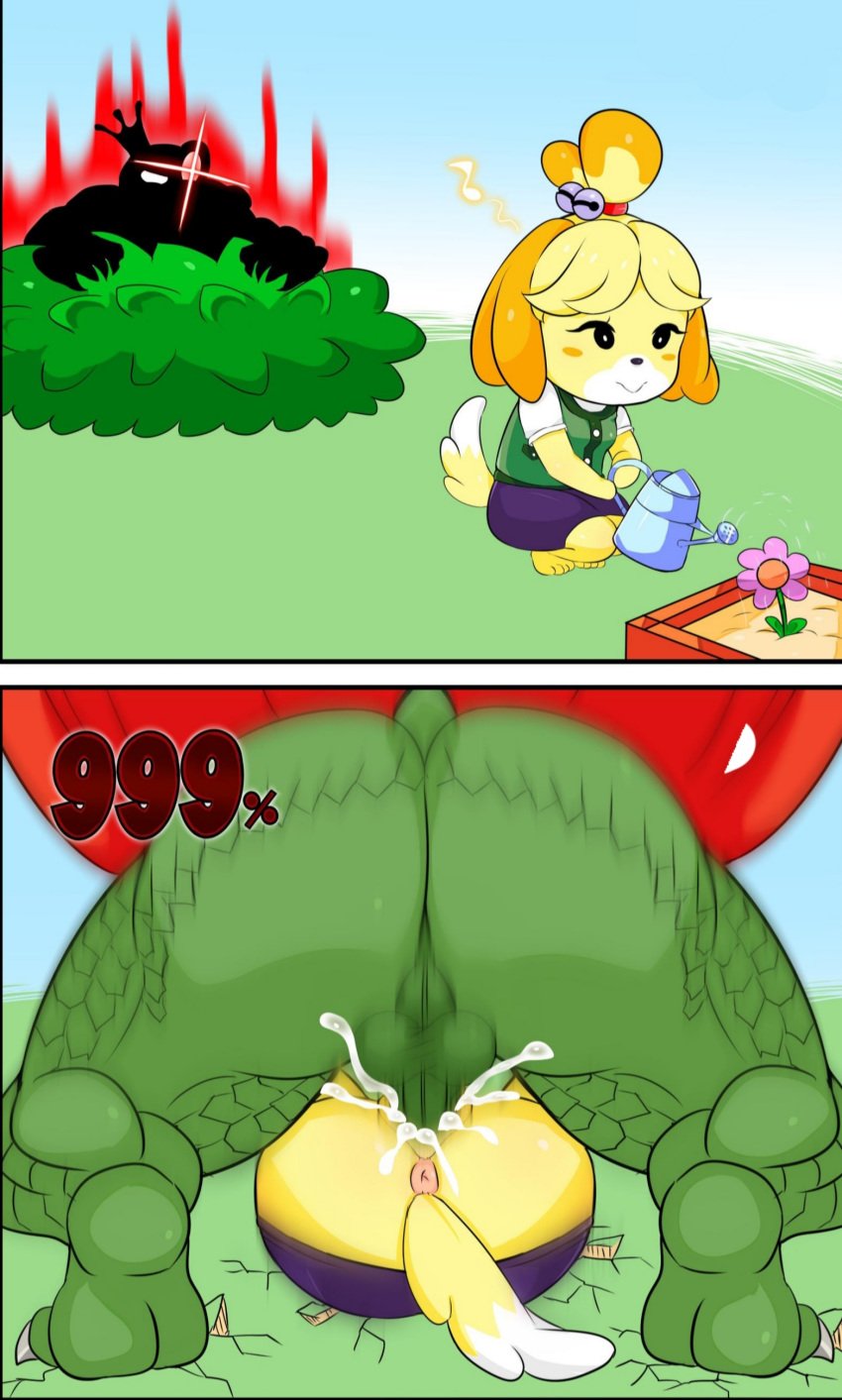 1boy 1girls 2koma animal_crossing anthro anthro_on_anthro anus ass atelier_sol_aer balls barefoot big_ass big_butt bush butt cape claws crocodile crossover cum cum_in_pussy cum_inside cumming dog donkey_kong_(series) feet female female_on_bottom flower forced furry glowing_eye green_scales instant_loss_2koma isabelle_(animal_crossing) k_rool larger_male male male_on_top mating_press nintendo rape red_cape scales silhouette size_difference skirt smaller_female smile smiling straight super_smash_bros. tagme tail testicles vaginal vaginal_penetration watering_can xenxia year_request yellow_fur