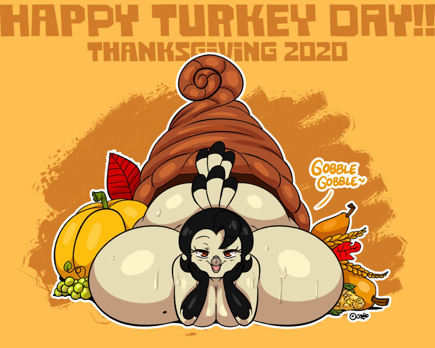 1girls big_ass big_breasts bird breasts female female_only food gigantic_breasts holidays joaoppereiraus la_pavita_pechugona laying_down laying_on_stomach pavita_pechugona solo solo_female sweat thanksgiving thighhighs turkey