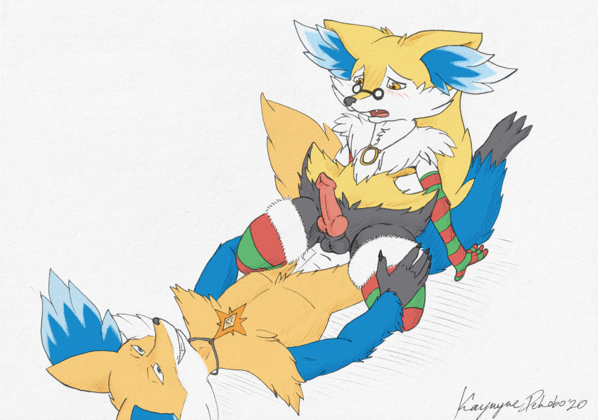 anthro armwear blush braixen clothing cowgirl_position delphox digital_media_(artwork) duo erection eye_contact eyewear father father_and_child father_and_son genitals glasses hi_res incest jewelry k9player_(artist) legwear looking_at_another looking_back male male/male male_on_bottom male_on_top necklace nintendo on_bottom on_top parent parent_and_child penis pokémon_(species) pokemon pokemon_(species) riding sex shy stockings traditional_media_(artwork) video_games yaoi