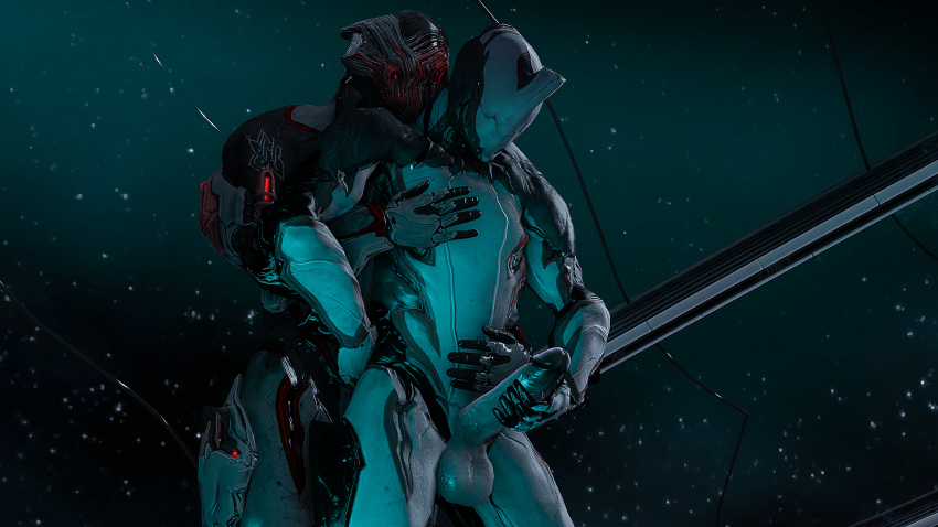 2boys 3d alien alien_humanoid alien_only big_penis excalibur excalibur_(warframe) gay grey_skin kiss_axe male masturbation rubbing_penis space stalker stalker_(warframe) warframe yaoi